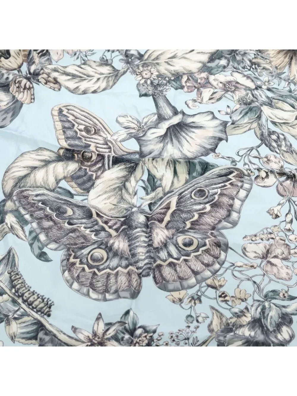 Dior le Jugement Floral Pattern Reversible Silk Scarf Blue Gray